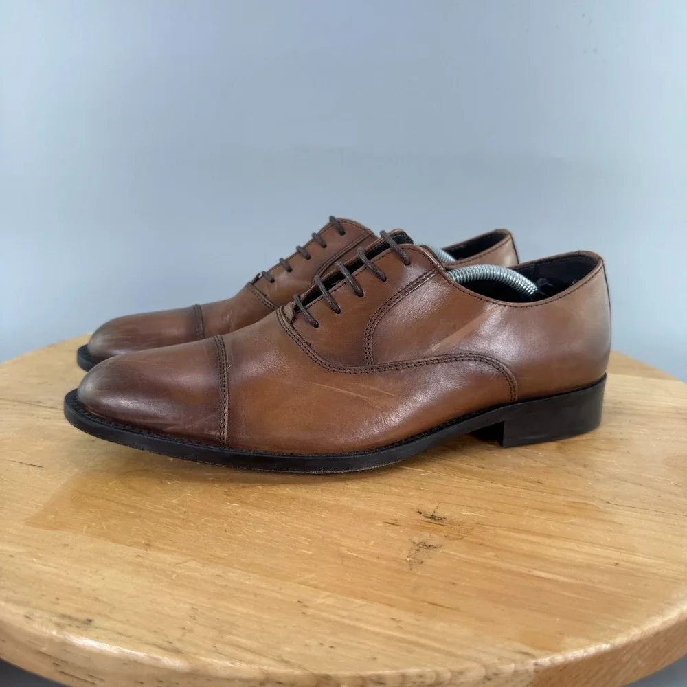 To Boot New York Caufield Mens Size 7.5 M Cap Toe Oxford Brown Leather EUC